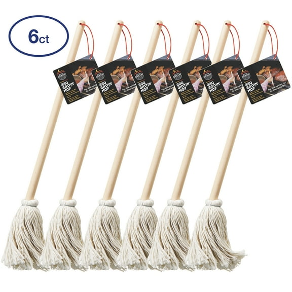 Better Grillin BBQ Basting Mop Brush, Applies Marinades & Sauces, Washable, 16in Handle, 6 Pack