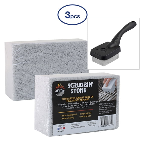 Better Grillin' Grill Cleaning Stones with Handle, BBQ Grill Cleaner, 2 Stones + 1 Handle