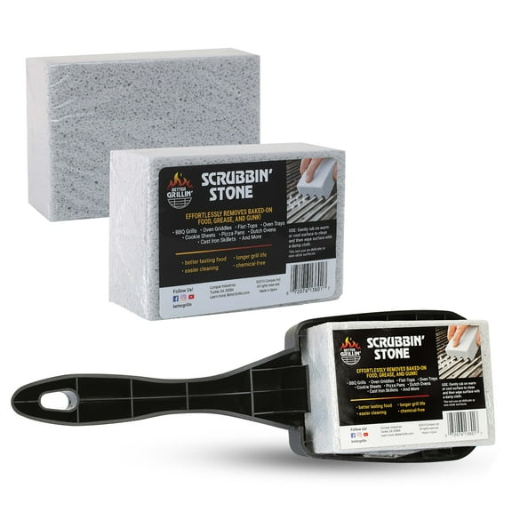 Better Grillin Scrubbin Stone Grill Cleaner Handle-Protect Hands & Nails when Scouring Grill with Three Scrubbing Stone