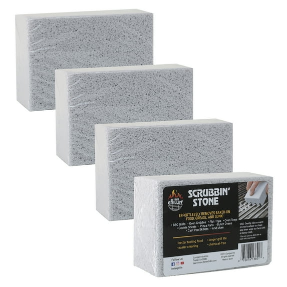 Better Grillin Scrubbin Stone Grill Cleaner, Scouring Brick for BBQ and Griddle Cleaning, 4pk
