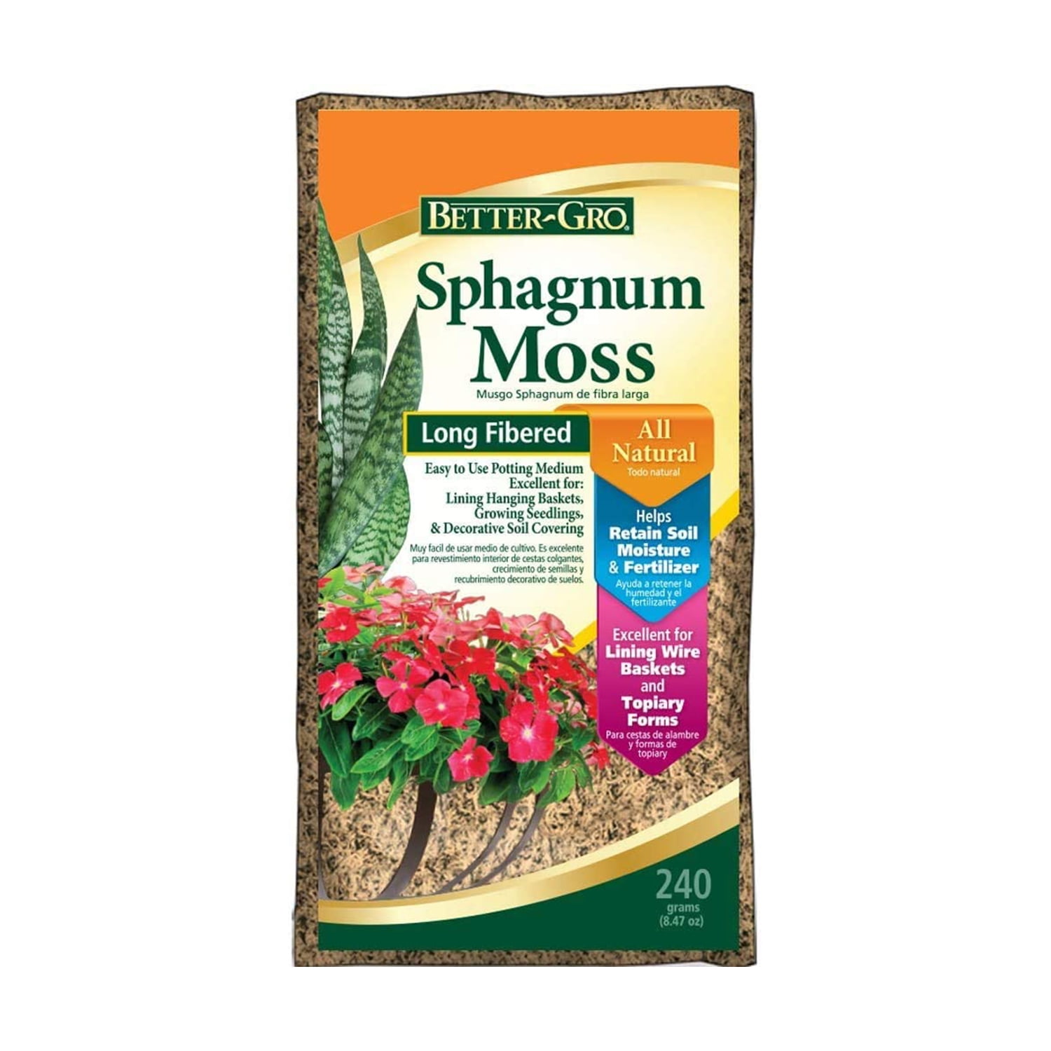  Better-Gro 50450 Premium Grade Moss-100% Natural for Orchids,  Ferns, and Hostas, Excellent for Hanging Baskets and Propagating Plants  Sphagnum Moss, 190 cu. in, Tan : Soil And Soil Amendments 