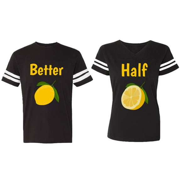 Better Half Matching Couple Cotton Jerseys (Men Black / Women Black) (Men S / Women S)