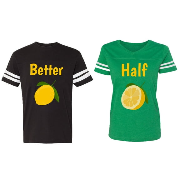 Better Half Matching Couple Cotton Jerseys (Men Black / Women Green) (Men M / Women S)