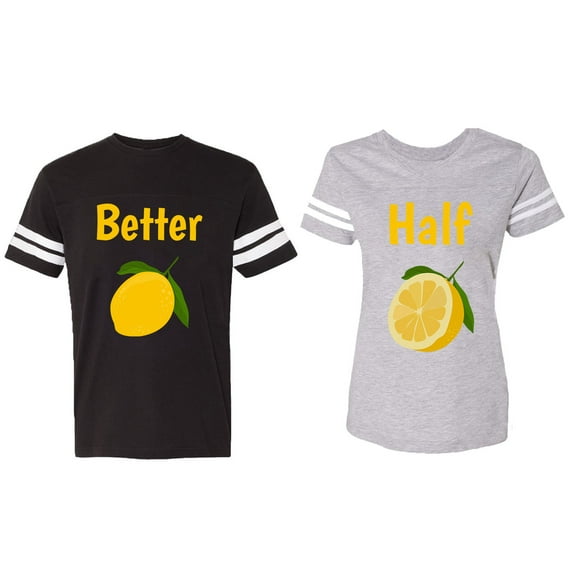 Better Half Matching Couple Cotton Jerseys (Men Black / Women Heather) (Men S / Women L)