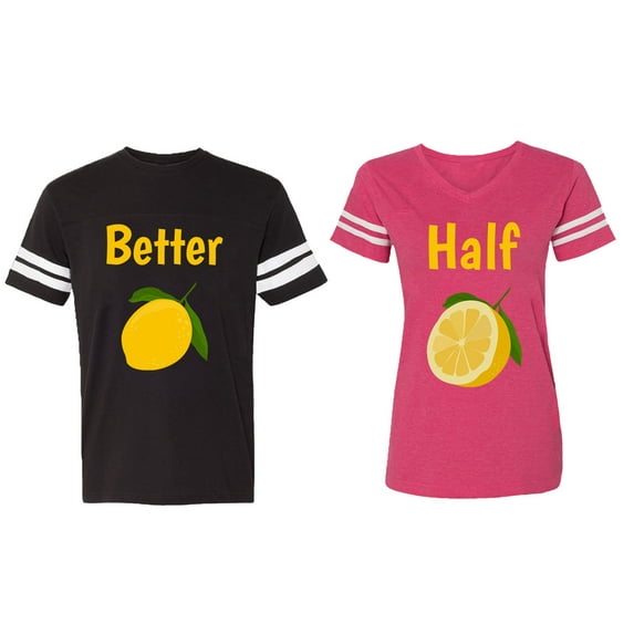 Better Half Matching Couple Cotton Jerseys (Men Black / Women Pink) (Men XL / Women S)