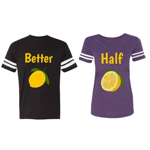 Better Half Matching Couple Cotton Jerseys (Men Black / Women Purple) (Men XL / Women M)