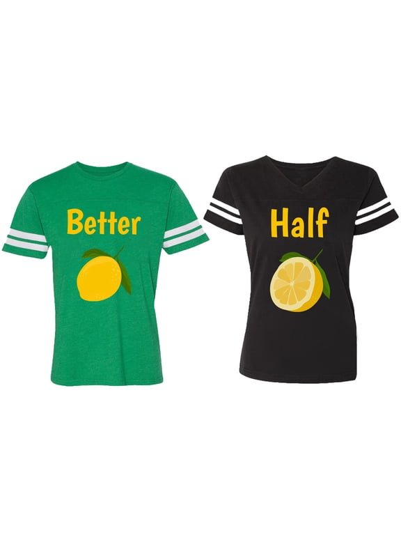 Better Half Matching Couple Cotton Jerseys (Men Green / Women Black) (Men S / Women S)