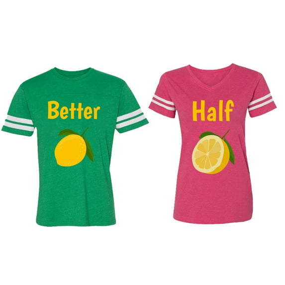 Better Half Matching Couple Cotton Jerseys (Men Green / Women Pink) (Men XL / Women S)