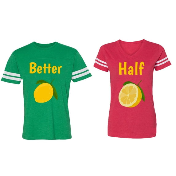 Better Half Matching Couple Cotton Jerseys (Men Green / Women Red) (Men S / Women XXL)