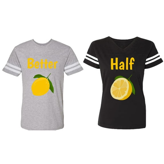 Better Half Matching Couple Cotton Jerseys (Men Heather / Women Black) (Men S / Women XL)