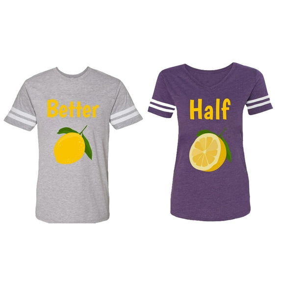 Better Half Matching Couple Cotton Jerseys (Men Heather / Women Purple) (Men S / Women XXL)