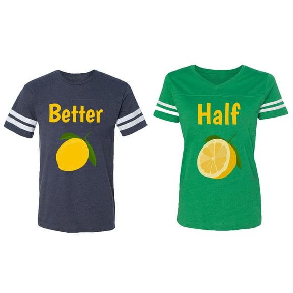 Better Half Matching Couple Cotton Jerseys (Men Navy / Women Green) (Men XXL / Women L)