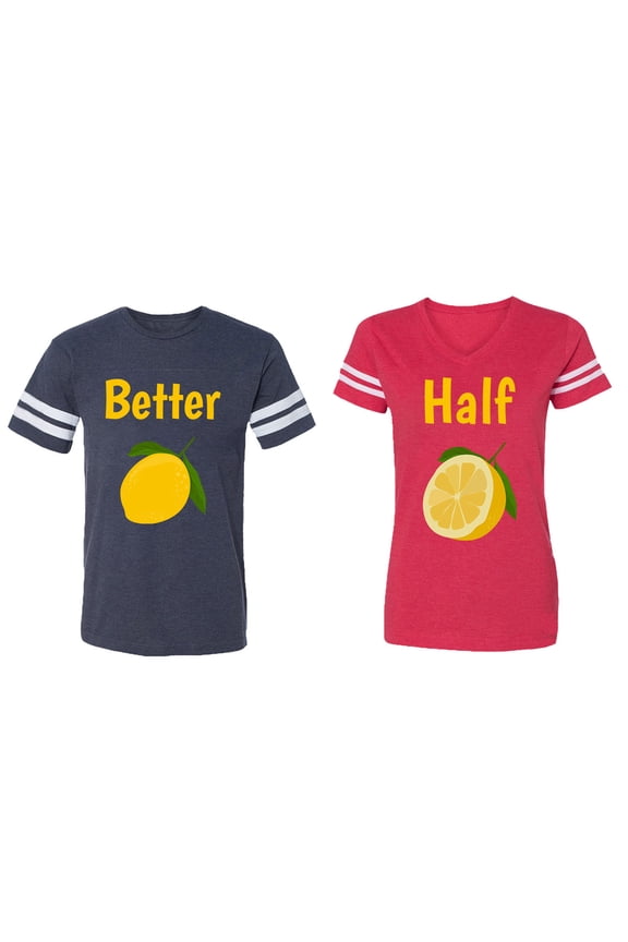 Better Half Matching Couple Cotton Jerseys (Men Navy / Women Red) (Men XXXL / Women XXL)