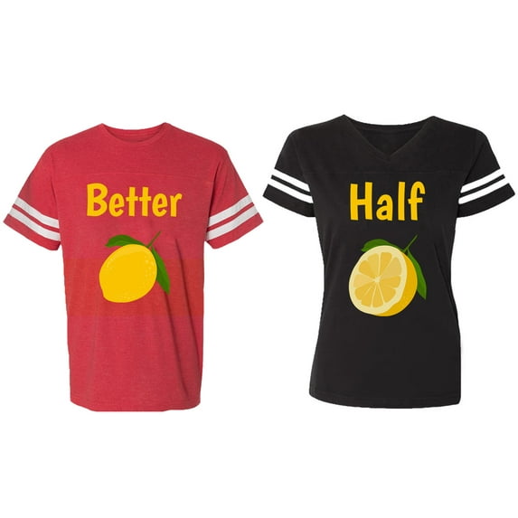 Better Half Matching Couple Cotton Jerseys (Men Red / Women Black) (Men M / Women S)