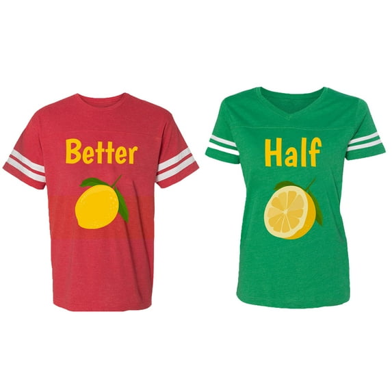 Better Half Matching Couple Cotton Jerseys (Men Red / Women Green) (Men XL / Women L)