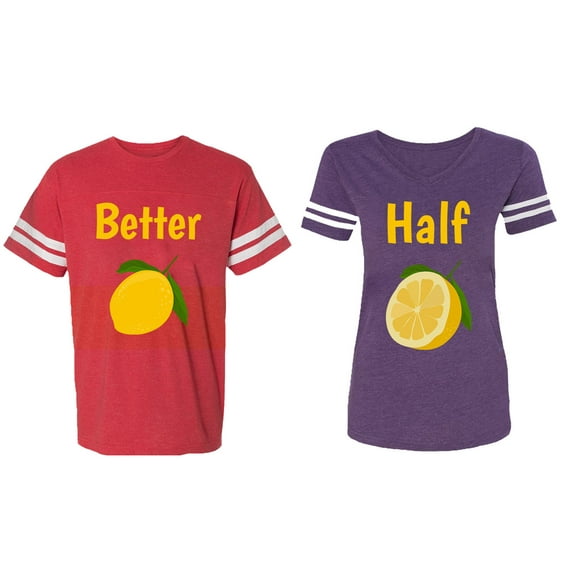 Better Half Matching Couple Cotton Jerseys (Men Red / Women Purple) (Men XXL / Women XL)