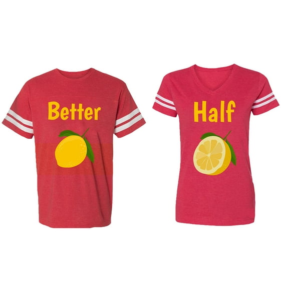 Better Half Matching Couple Cotton Jerseys (Men Red / Women Red) (Men XXL / Women M)