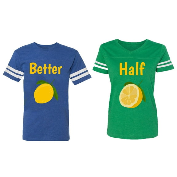 Better Half Matching Couple Cotton Jerseys (Men Royal / Women Green) (Men S / Women S)