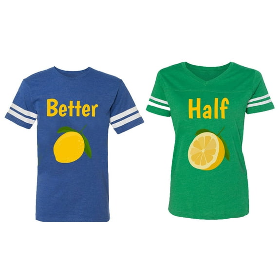 Better Half Matching Couple Cotton Jerseys (Men Royal / Women Green) (Men XL / Women XXL)