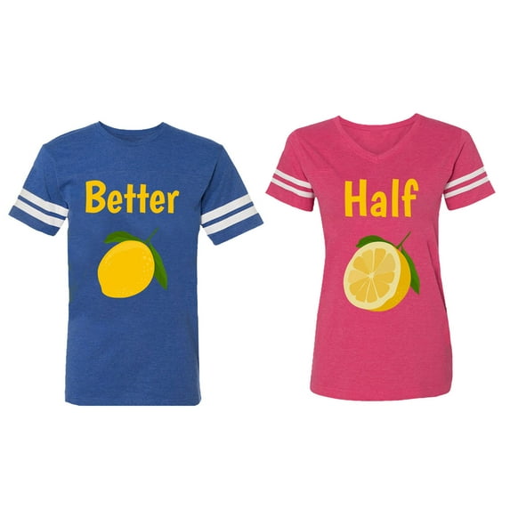 Better Half Matching Couple Cotton Jerseys (Men Royal / Women Pink) (Men L / Women S)