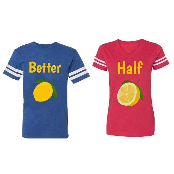 Better Half Matching Couple Cotton Jerseys (Men Royal / Women Red) (Men XXL / Women M)
