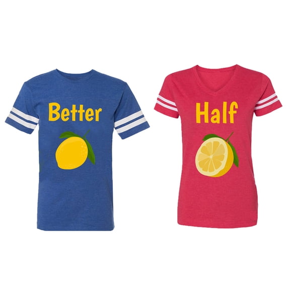 Better Half Matching Couple Cotton Jerseys (Men Royal / Women Red) (Men XXL / Women XL)
