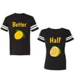 thumbnail image 1 of Better Half Unisex Couple Matching Cotton Jersey style T-Shirt Contrasting stripes on sleeves (Men Black / Women Black) (Men S / Women M), 1 of 3
