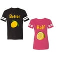 thumbnail image 1 of Better Half Unisex Couple Matching Cotton Jersey style T-Shirt Contrasting stripes on sleeves (Men Black / Women Pink) (Men S / Women M), 1 of 3
