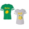 thumbnail image 1 of Better Half Unisex Couple Matching Cotton Jersey style T-Shirt Contrasting stripes on sleeves (Men Green / Women Heather) (Men XL / Women XXL), 1 of 3