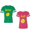 thumbnail image 1 of Better Half Unisex Couple Matching Cotton Jersey style T-Shirt Contrasting stripes on sleeves (Men Green / Women Pink) (Men XL / Women XXL), 1 of 3