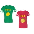 thumbnail image 1 of Better Half Unisex Couple Matching Cotton Jersey style T-Shirt Contrasting stripes on sleeves (Men Green / Women Red) (Men S / Women M), 1 of 3