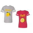 thumbnail image 1 of Better Half Unisex Couple Matching Cotton Jersey style T-Shirt Contrasting stripes on sleeves (Men Heather / Women Red) (Men M / Women XXL), 1 of 3