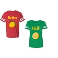 thumbnail image 1 of Better Half Unisex Couple Matching Cotton Jersey style T-Shirt Contrasting stripes on sleeves (Men Red / Women Green) (Men XXL / Women L), 1 of 3