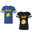 thumbnail image 1 of Better Half Unisex Couple Matching Cotton Jersey style T-Shirt Contrasting stripes on sleeves (Men Royal / Women Black) (Men XXL / Women XL), 1 of 3