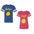 thumbnail image 1 of Better Half Unisex Couple Matching Cotton Jersey style T-Shirt Contrasting stripes on sleeves (Men Royal / Women Pink) (Men L / Women L), 1 of 3