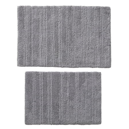 Better Homes & Gardens 17x24 in/20x30 in Gray Cut & Loop Reversible 2Pc Bath Rug Set