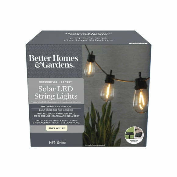 Better Homes & Gardens Solar LED String Lights, 34'