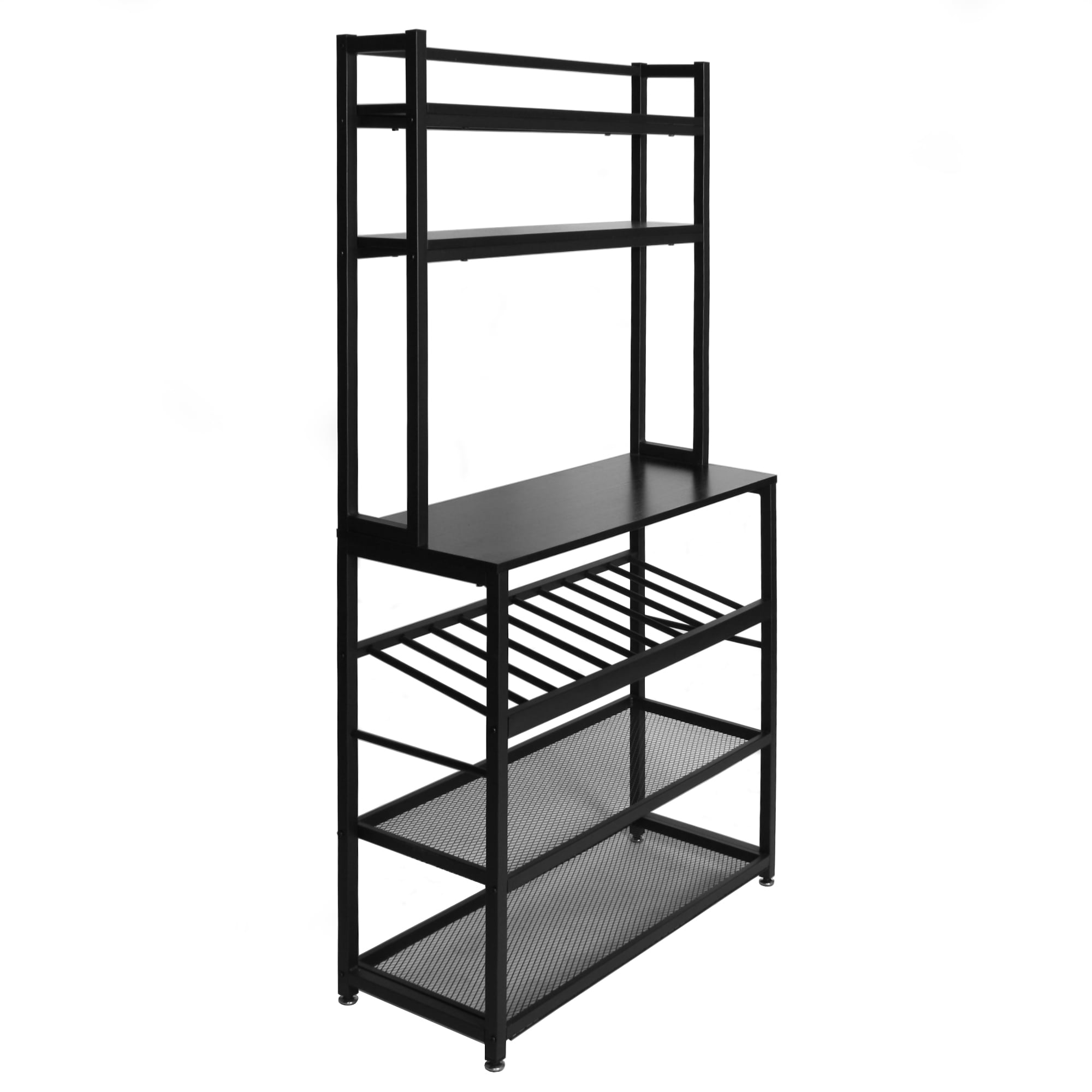 Better Home Products 6 Tier Metal Kitchen Baker's Rack with Wine Rack in  Black