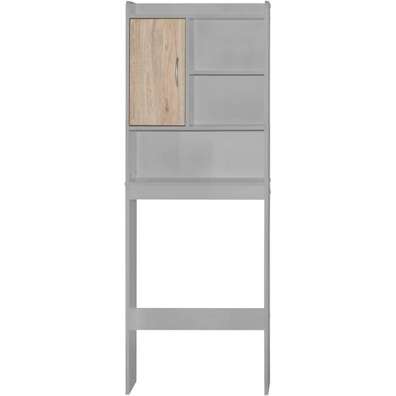 Better Home Products Ace Over-The-Toilet Storage Cabinet in Light Gray & Natural Oak