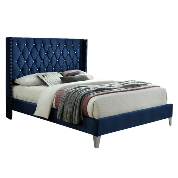 Better Home Products Alexa Velvet Full Platform Bed with Headboard, Blue