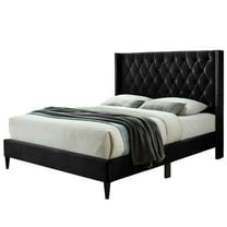 Better Home Products Amelia Velvet Tufted Queen Bed with Easy Assembly & Sturdy Construction, Black