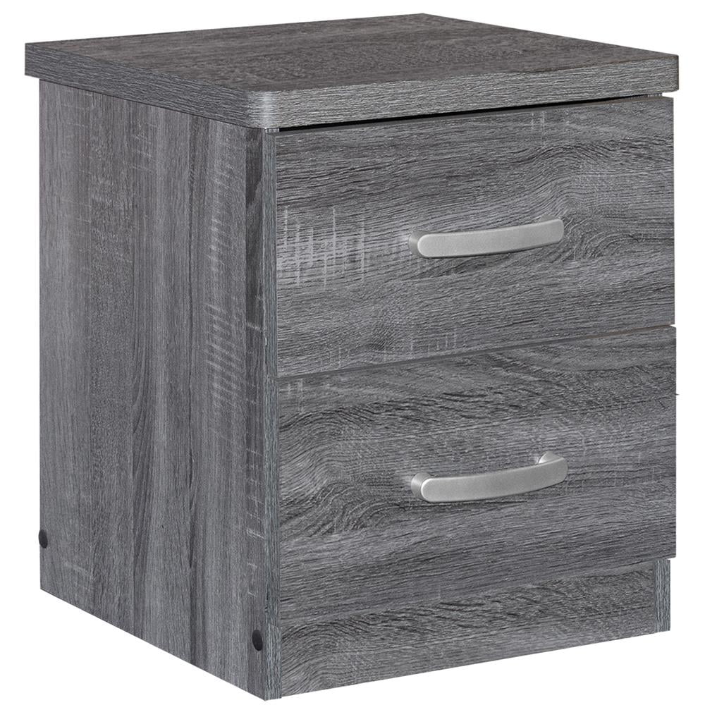 Cindy Slim Gray Faux Wood 2-Drawer Nightstand