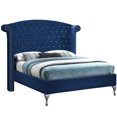 thumbnail image 1 of Better Home Products Cleopatra Crystal Tufted Velvet Platform Bed in Blue, 1 of 6