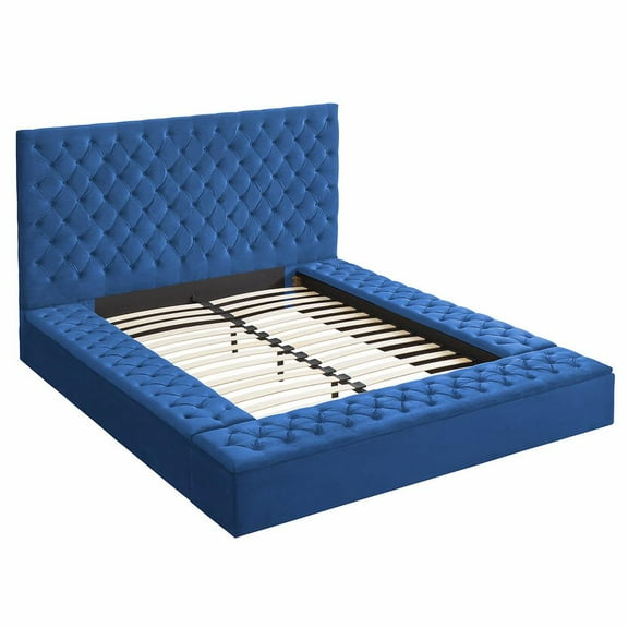 Better Home Products Cosmopolitan Velvet Upholstered Platform King Bed in Blue