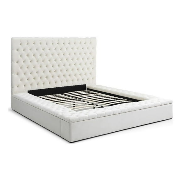 Better Home Products Cosmopolitan Velvet Upholstered Platform King Bed in Cream
