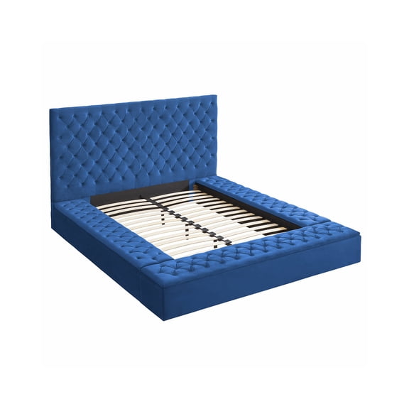 Better Home Products Cosmopolitan Velvet Upholstered Platform Queen Bed in Blue