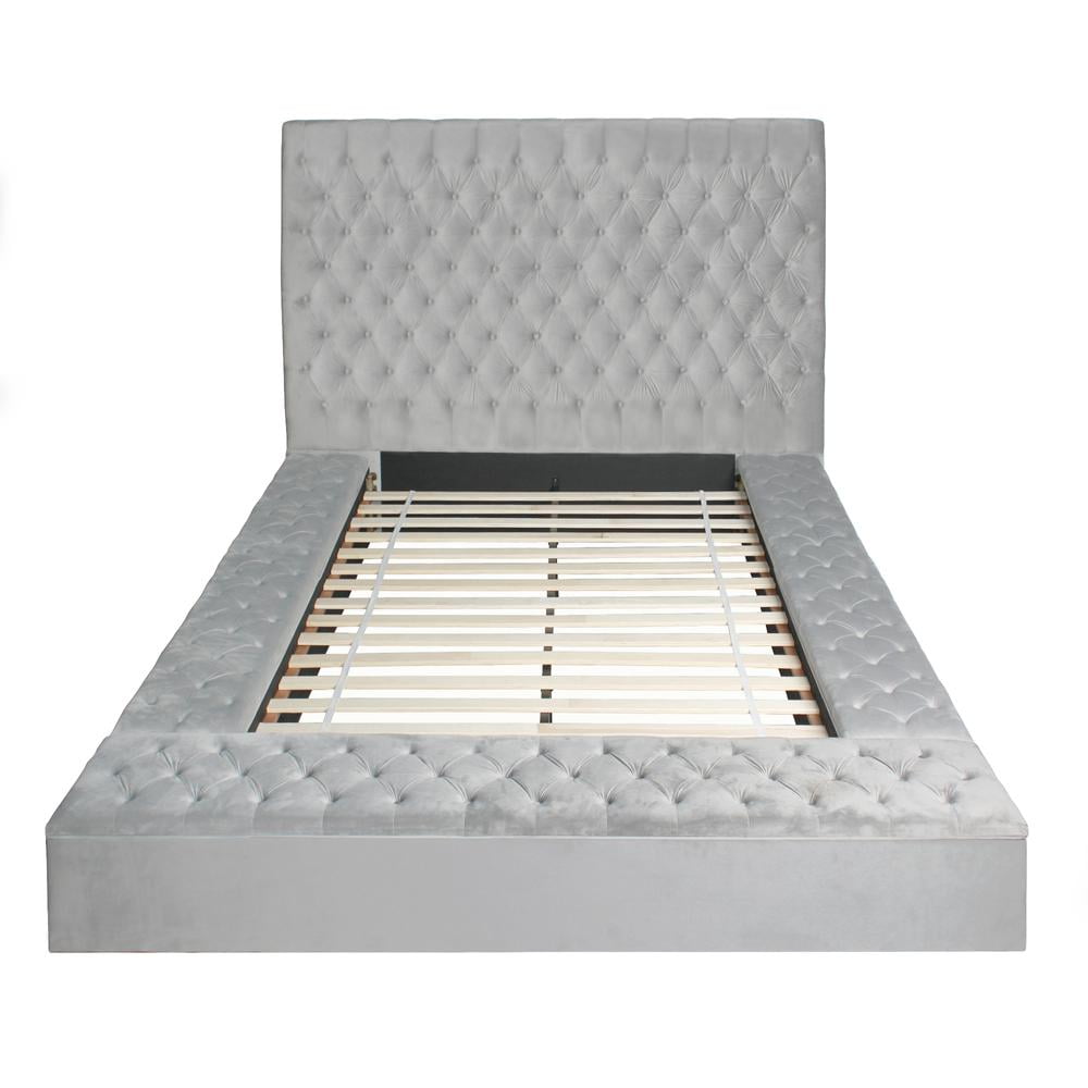 Cosmopolitan Queen-Sized Plush Gray Velvet Upholstered Bed
