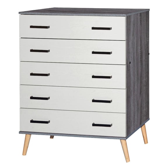 Better Home Products Eli Mid-Century Modern 5 Drawer Chest Charcoal & Silver Oak