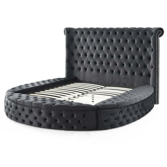 Better Home Products Elizabeth 107 x 101" Velvet Round Storage King Bed in Black
