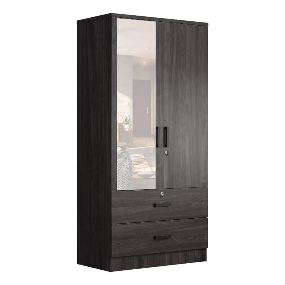 Tobacco Engineered Wood Armoire Wardrobe with Mirror and Drawers